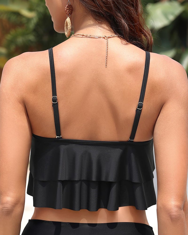 Tempt Me Ruffled Bikini Top Black Flounce Swimsuit for Women Bathing Suit Top Only S - Image 3